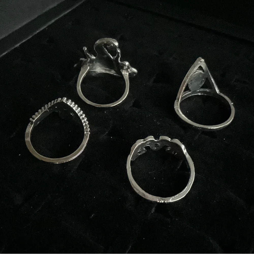 New x4 Silver Tone Rings Elephant Vintage Blue Boho Trendy Fashion Set Size 5/6